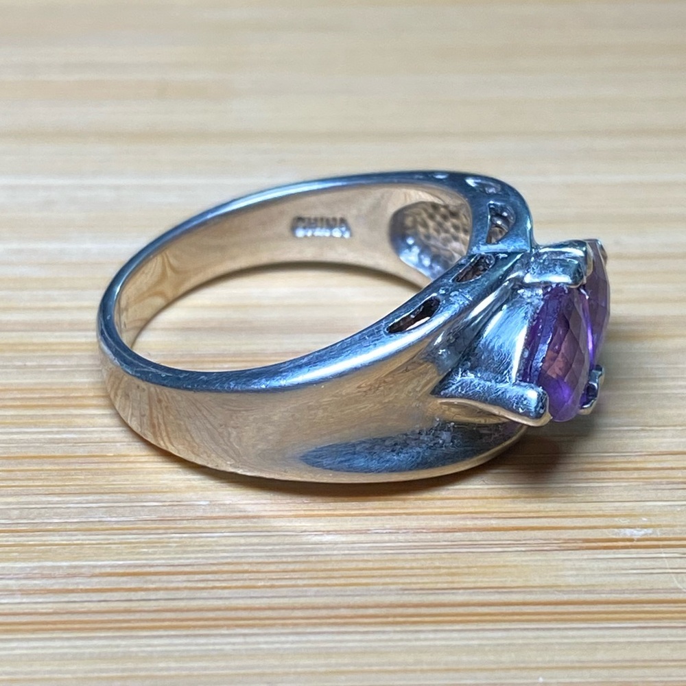 Vintage Women's Purple Gemstones Marquise Amethyst Ring 925 Sterling Silver - Picture 9 of 15